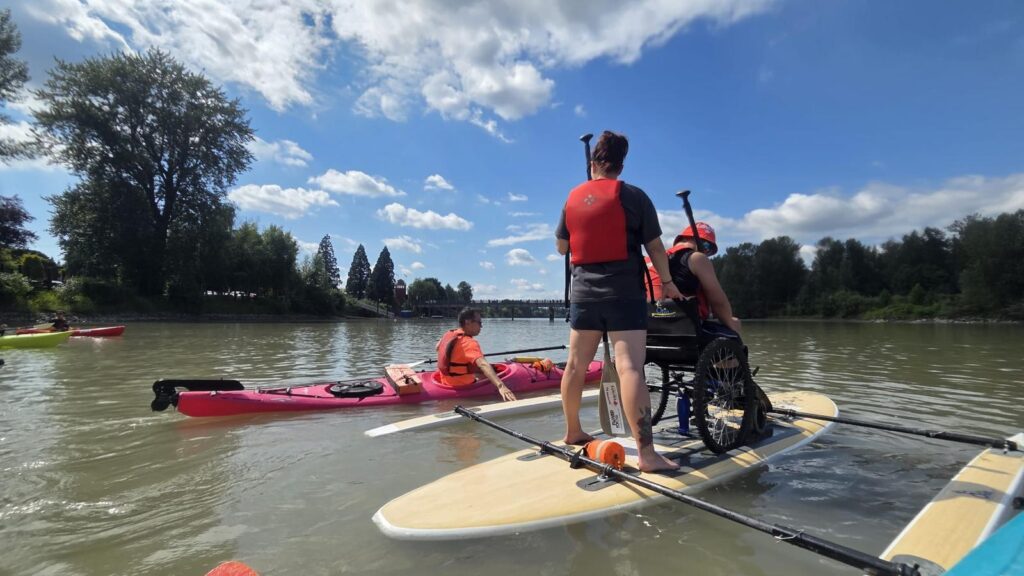 Image of two people on paddle boards in the river in Richmond.